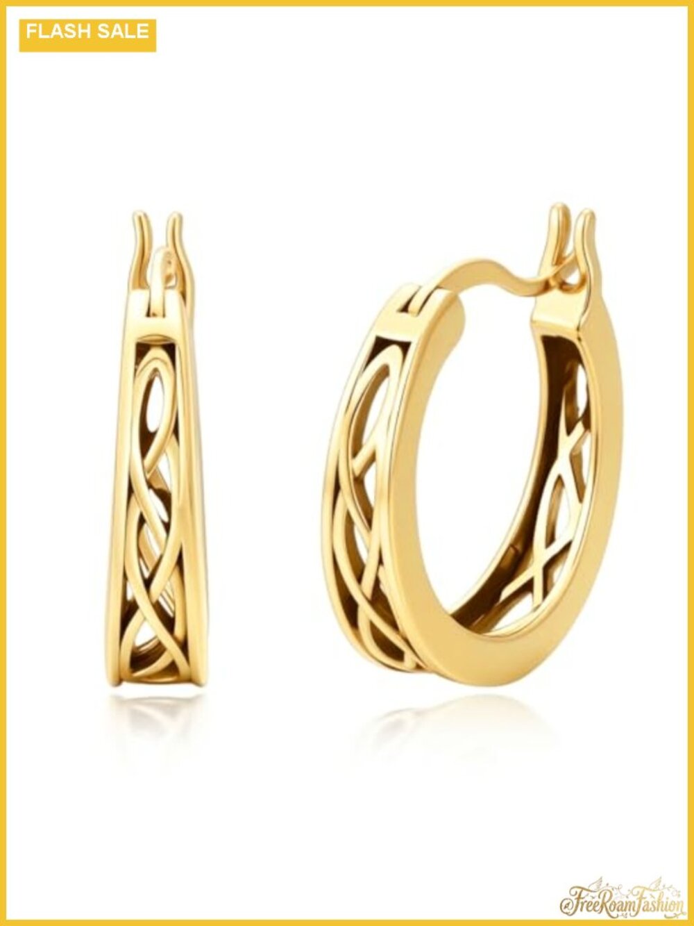 14K Gold Plated Celtic Knot Filigree Hoop Earrings for Women Hollow Design